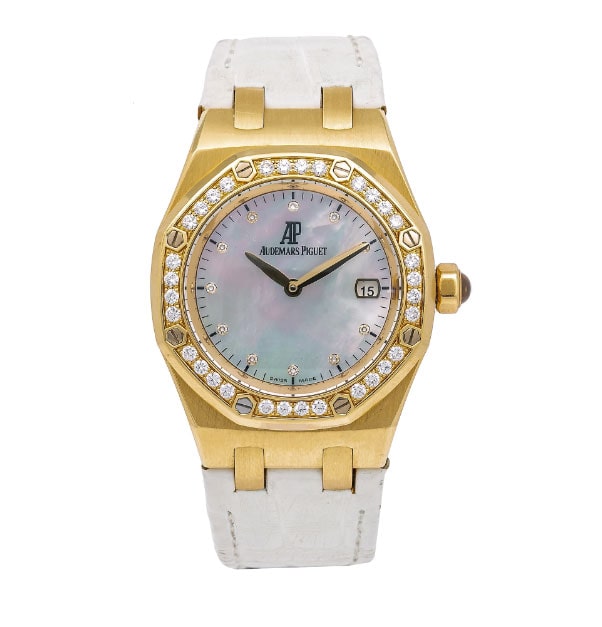 Audemars-Piguet-Royal-Oak-Lady-67601BA.ZZ.D012CR.03-33MM-White-FACTORY-Mother-of-Pearl-Dial-With-Leather-Bracelet