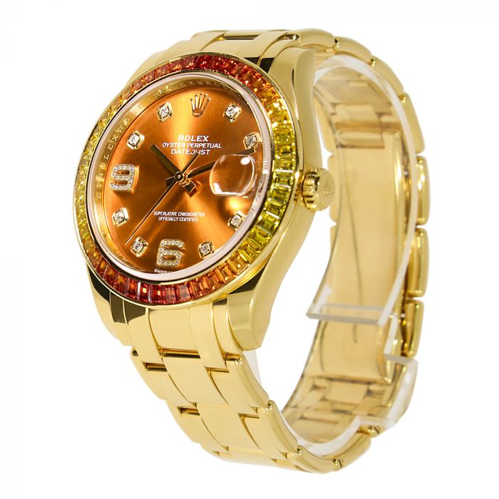 Rolex Pearlmaster Datejust Yellow Gold Orange Sapphires 39MM Watch