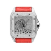 Cartier Santos 100 L Panthere Custom Diamond Set with Red Leather Strap Watch