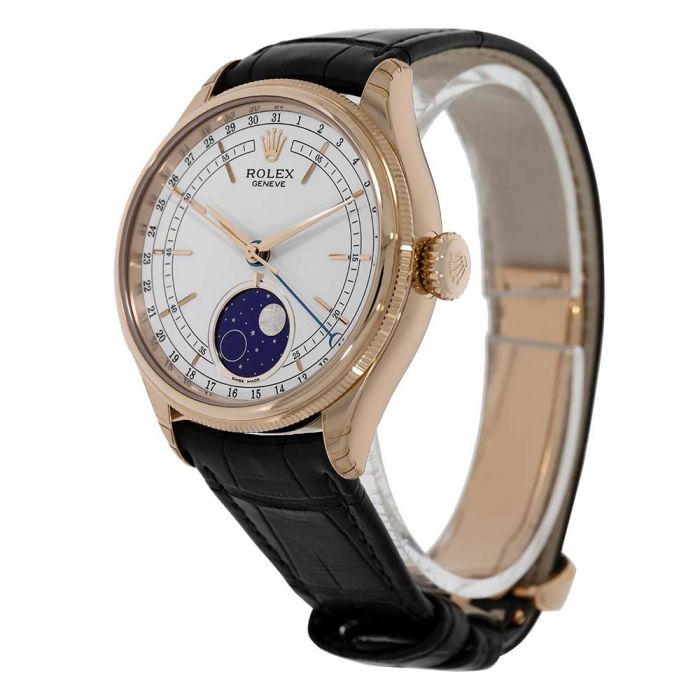 Rolex Cellini Rose Gold Moonphase White Dial 39MM Watch