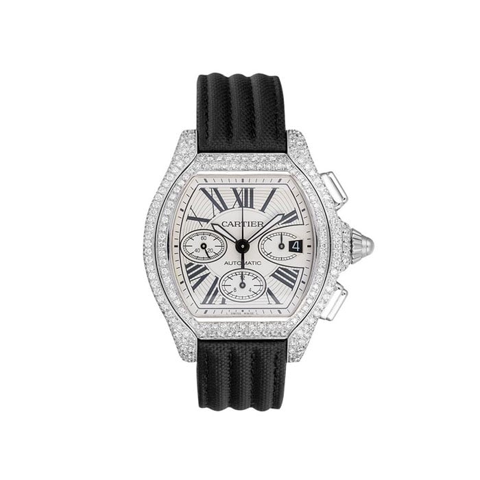 Cartier Roadster Chronograph XL Custom Diamond Set Black Strap